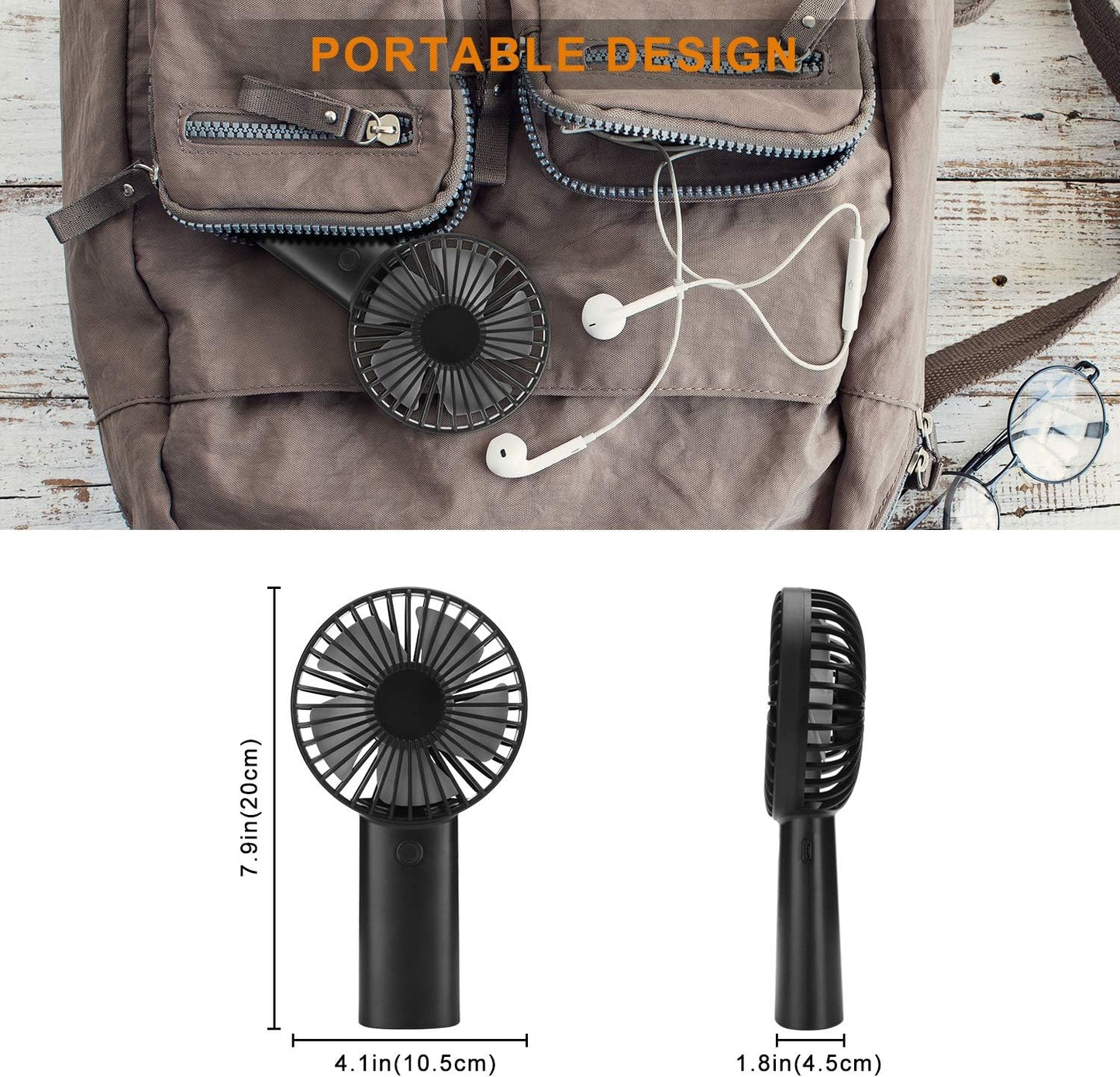 Ventilateur Portable, 4400Mah, 6-15 heures d'autonomies