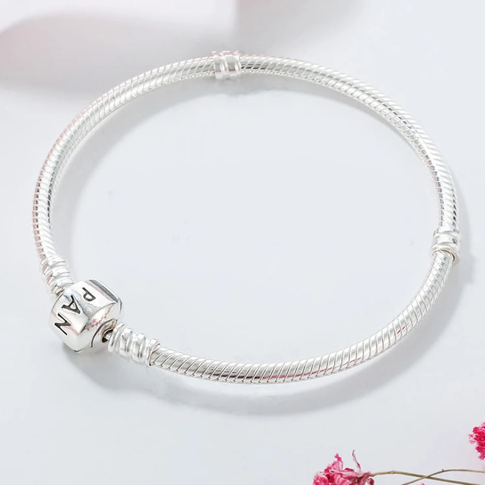 Bracelet en Argent, perle carrée, avec petit sac