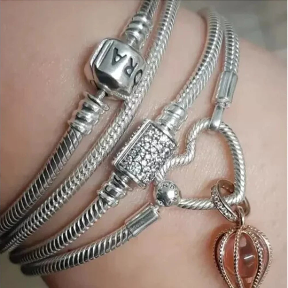 Bracelet en Argent, perle carrée, avec petit sac